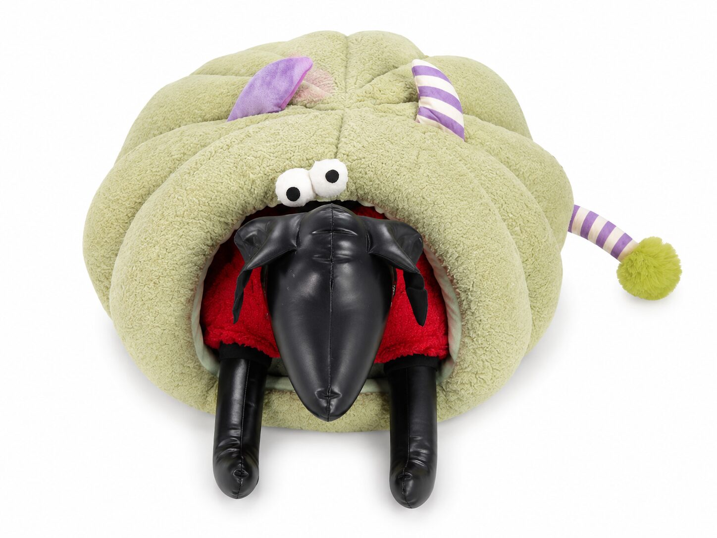 Cama tipo cueva para mascotas con diseño de monstruo divertido